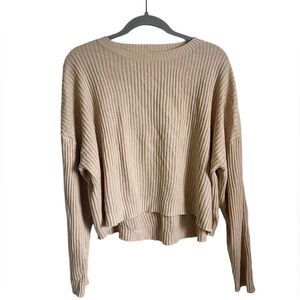 Nasty Gal Beige Ribbed High Low Pullover Sweater Large